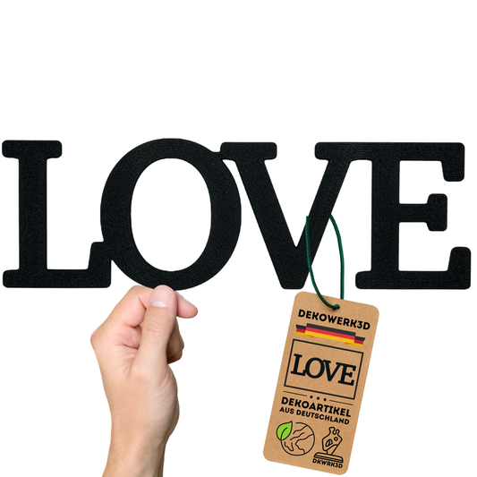 LOVE Schild – Vorteile: Made in Germany, Montage mit Klettpunkten ohne Bohren, aus PLA Kunststoff