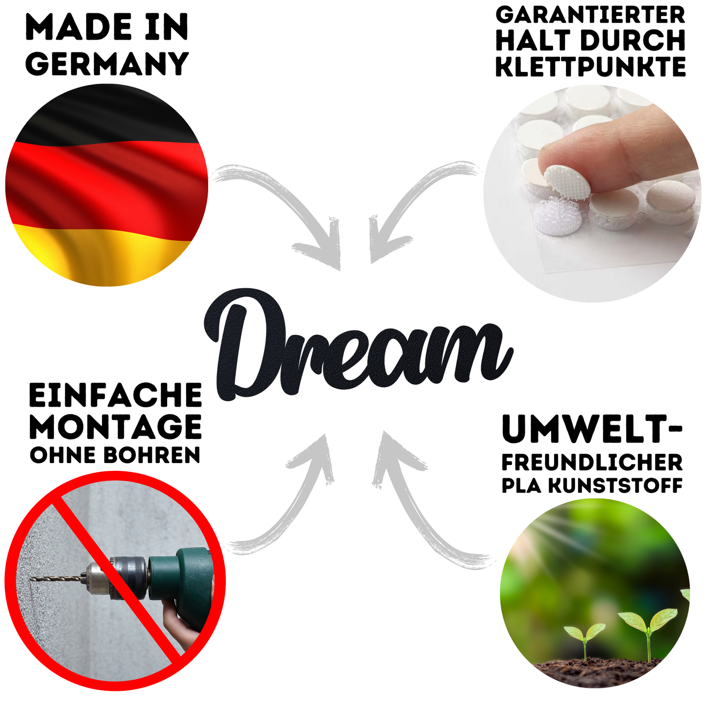 Klebendes Dream Schild als moderne Wanddekoration – weitere Produktansicht