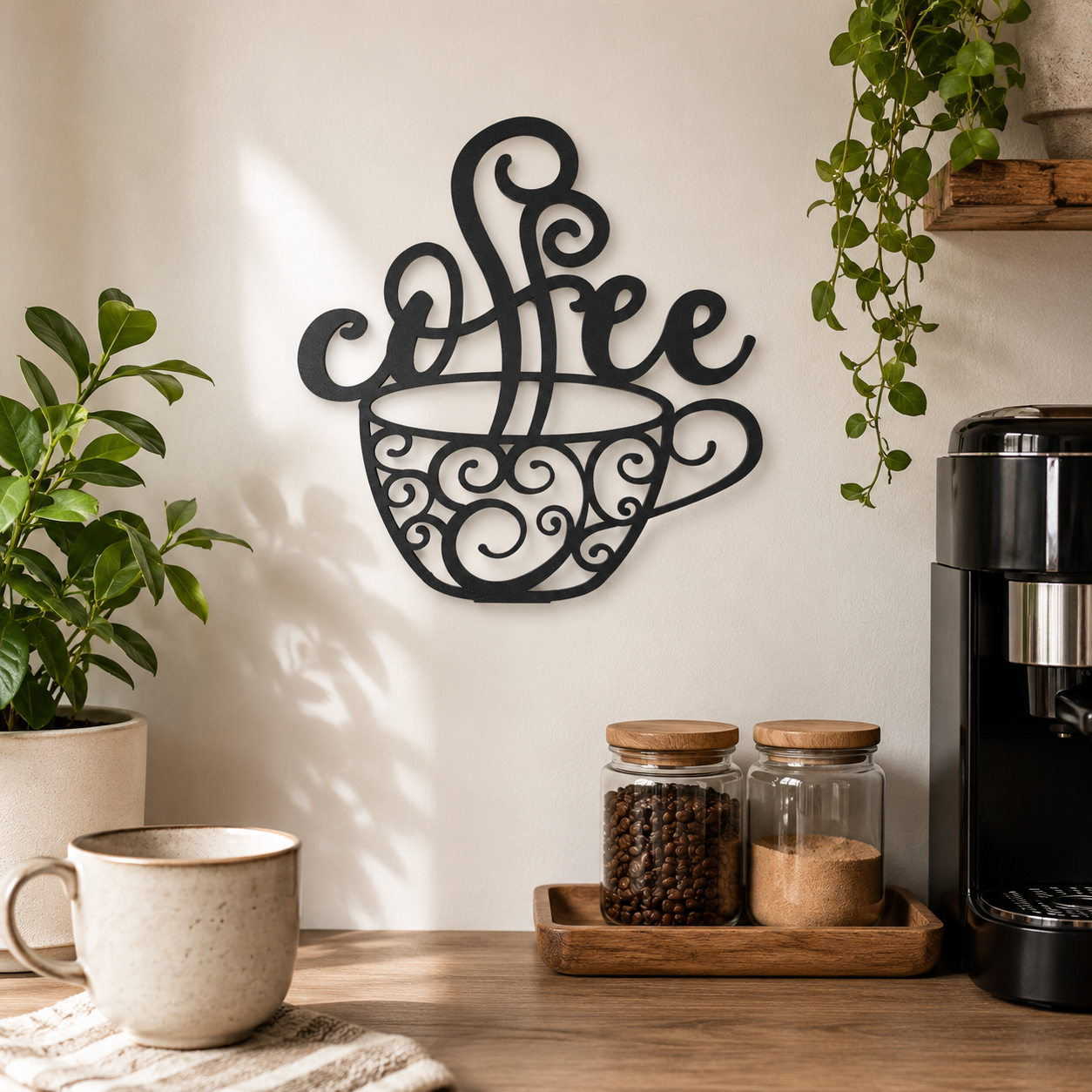 Klebendes Coffee Schild als moderne Wanddekoration