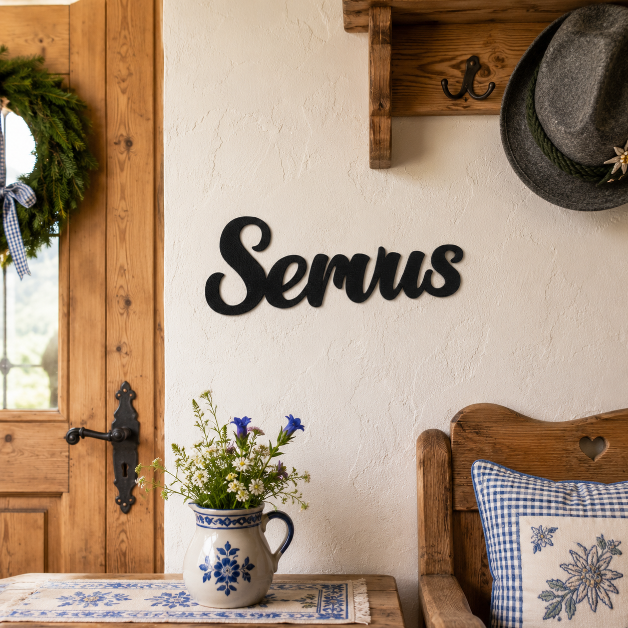 Klebendes Servus Schild als moderne Wanddekoration – Produktansicht 7
