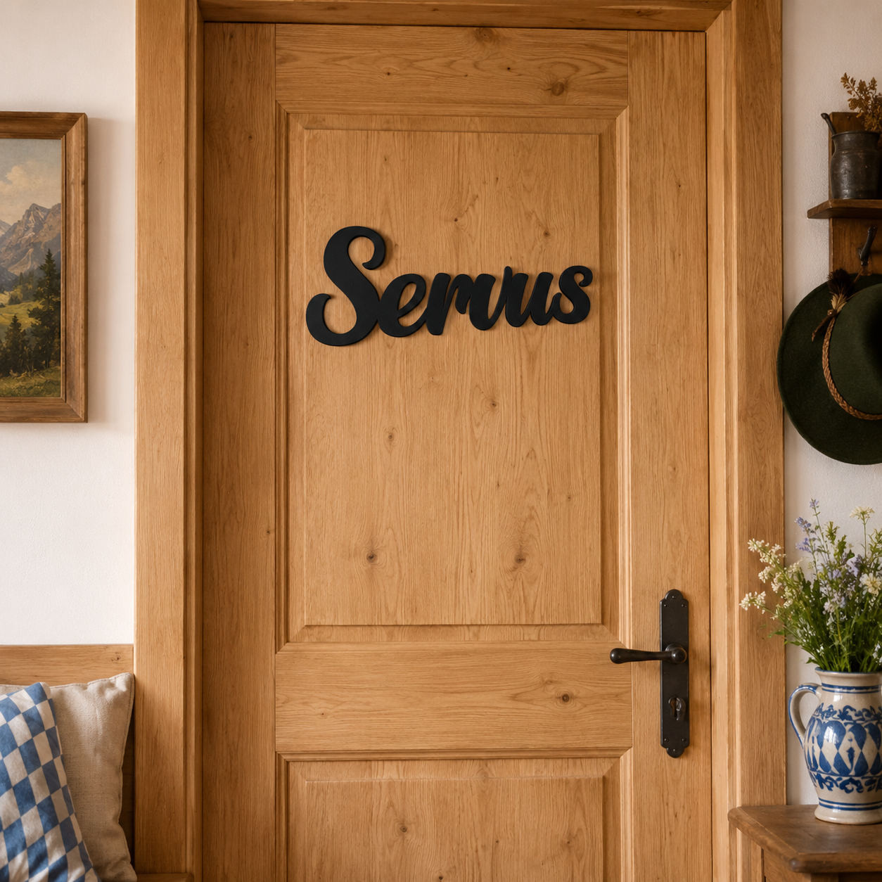 Klebendes Servus Schild als moderne Wanddekoration – Produktansicht 8