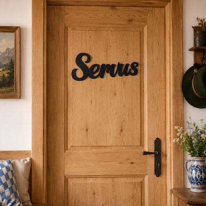 Klebendes Servus Schild als moderne Wanddekoration – Produktansicht 8