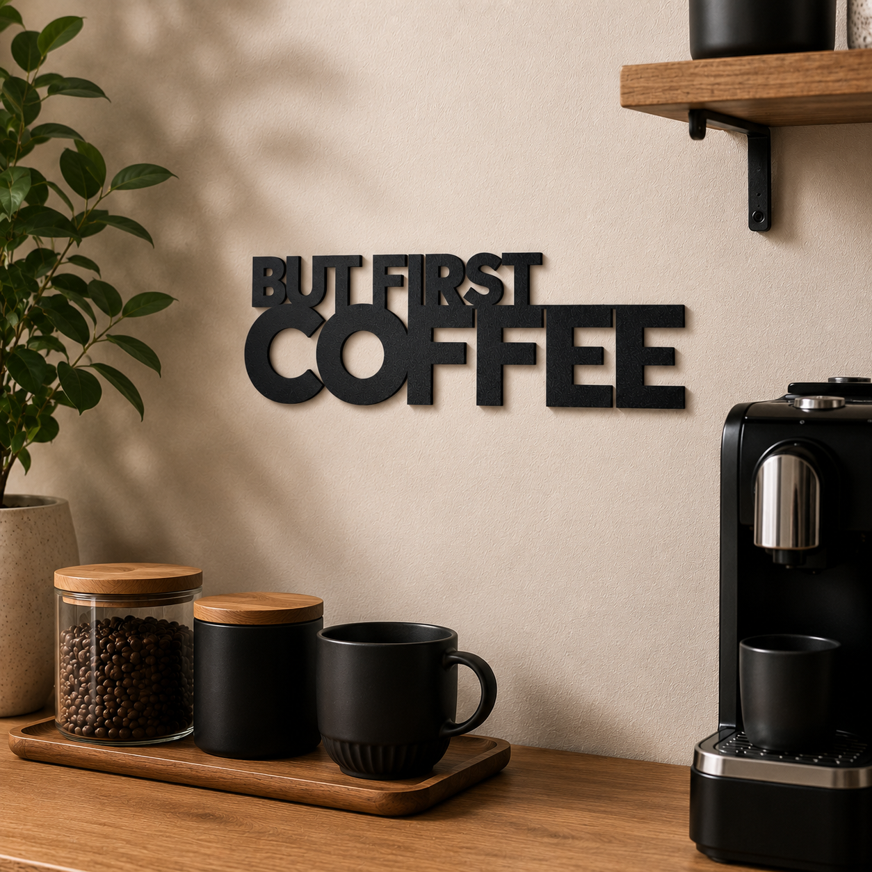 Klebendes But first Coffee Schild als moderne Wanddekoration