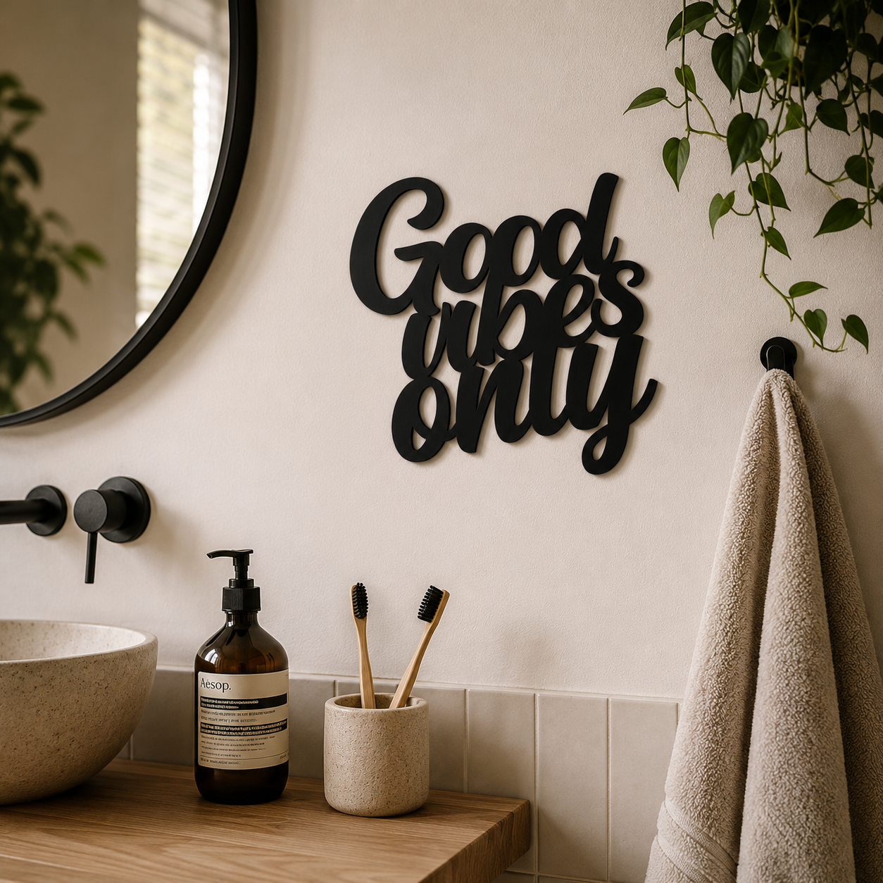 Klebendes Good vibes only Schild als moderne Wanddekoration – Produktansicht 6