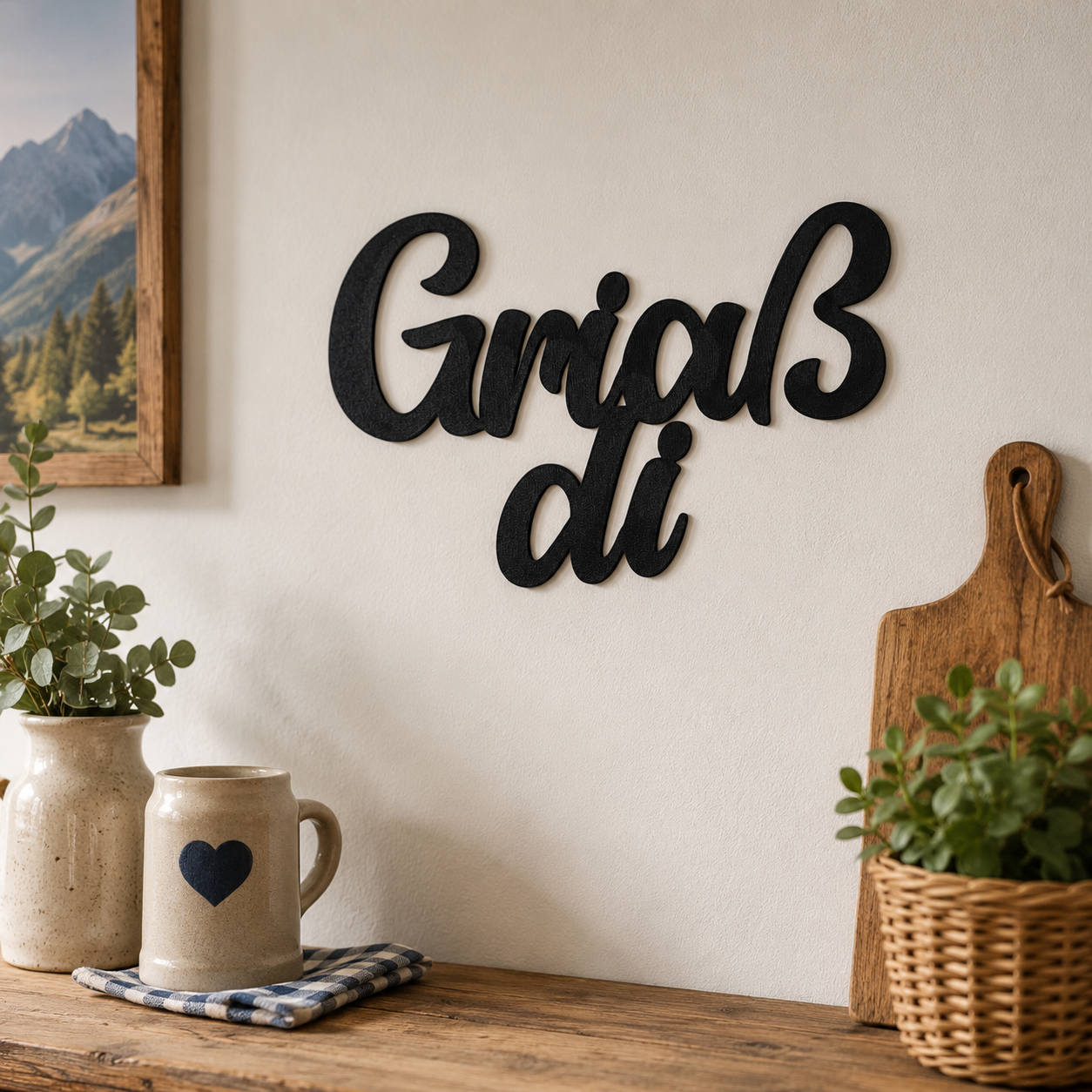 Klebendes Griaß di Schild als moderne Wanddekoration