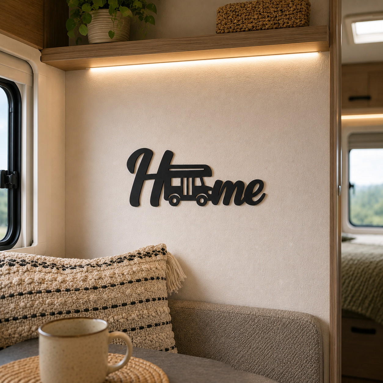 Klebendes Home Schild Camper als moderne Wanddekoration