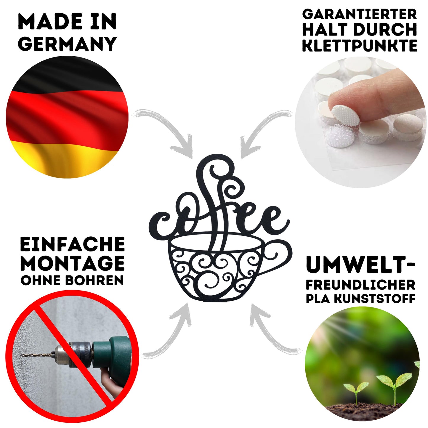 Klebendes Coffee Schild als moderne Wanddekoration – Detailansicht