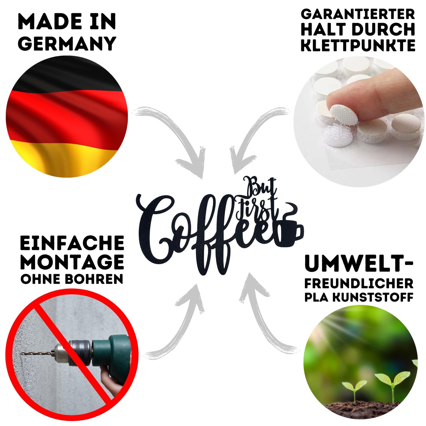 Klebendes But first Coffee Schild als moderne Wanddekoration – weitere Produktansicht