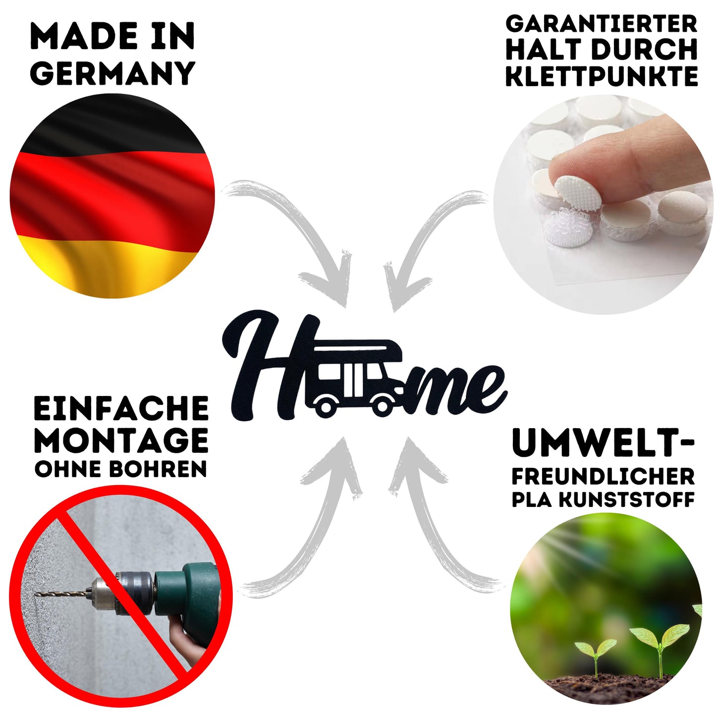 Klebendes Home Schild Camper als moderne Wanddekoration – weitere Produktansicht