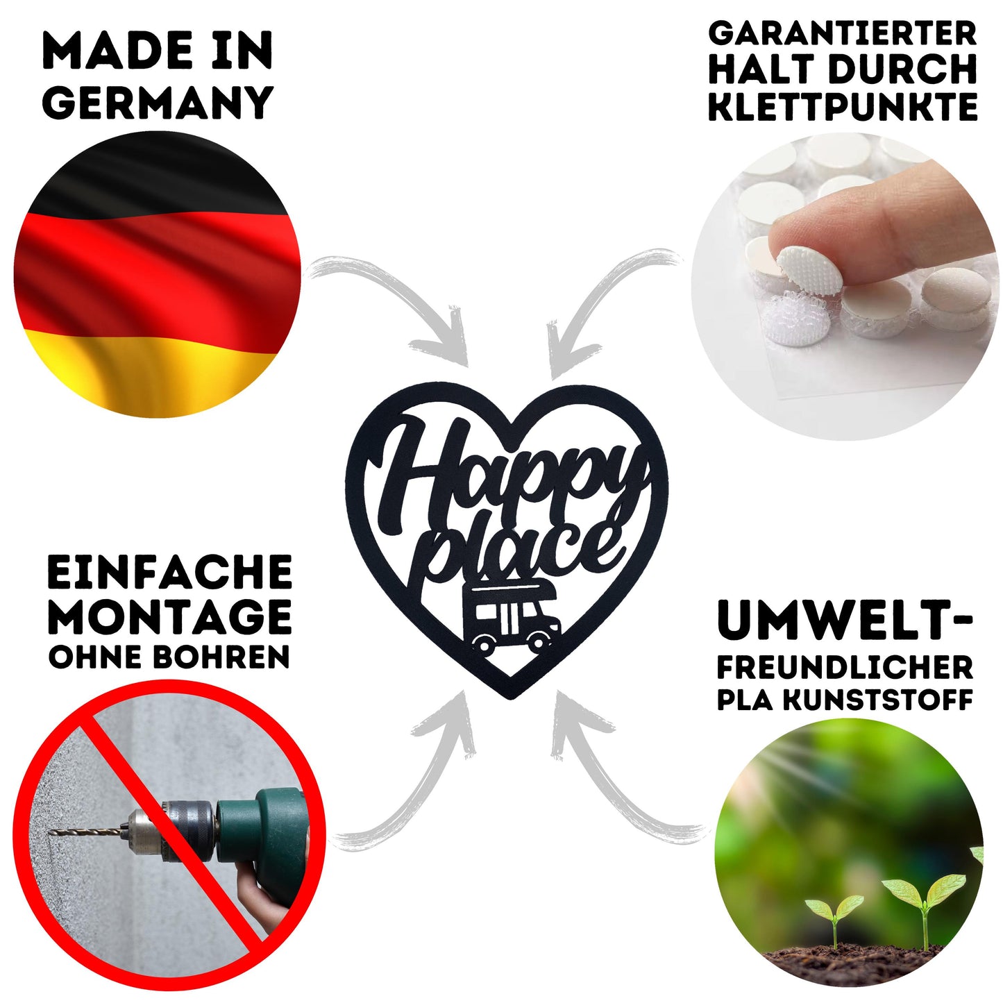 Klebendes Happy place Schild als moderne Wanddekoration – Produktansicht 4