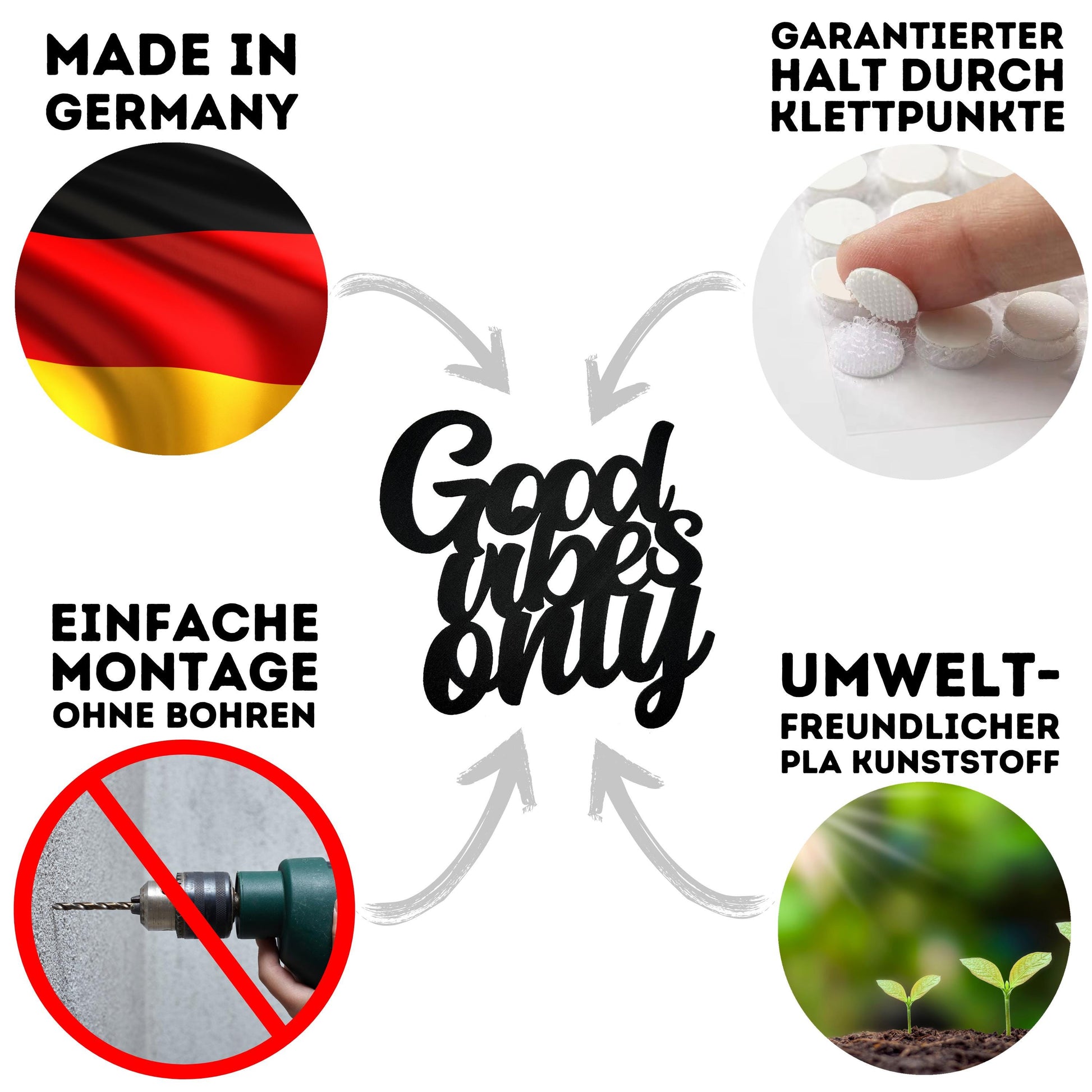 Klebendes Good vibes only Schild als moderne Wanddekoration – Detailansicht