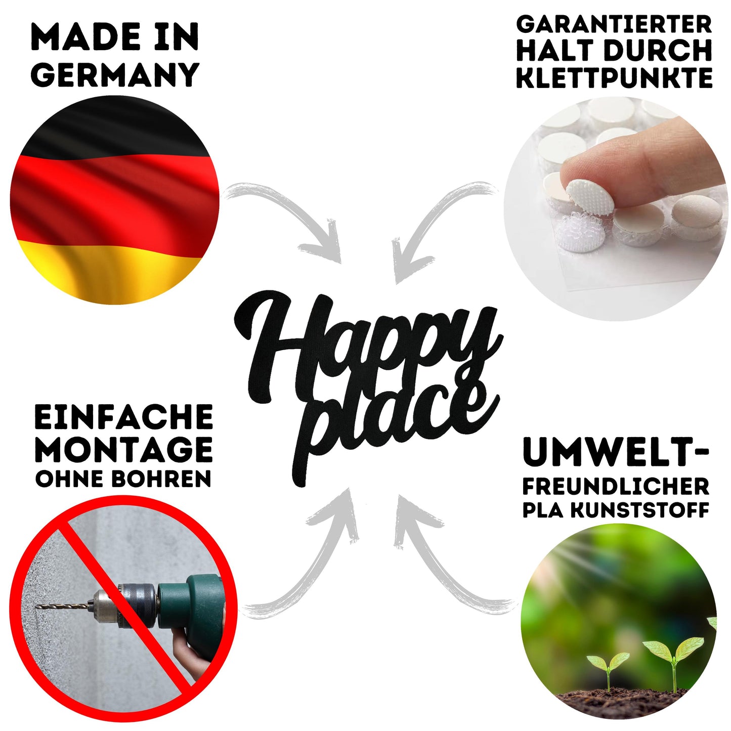 Klebendes Happy Place Schild als moderne Wanddekoration – weitere Produktansicht