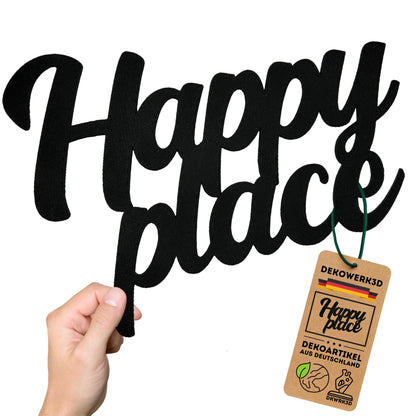 Klebendes Happy Place Schild als moderne Wanddekoration – Detailansicht
