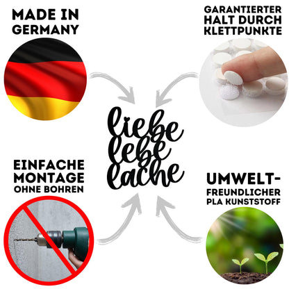 Klebendes Lebe liebe lache Schild als moderne Wanddekoration – Detailansicht